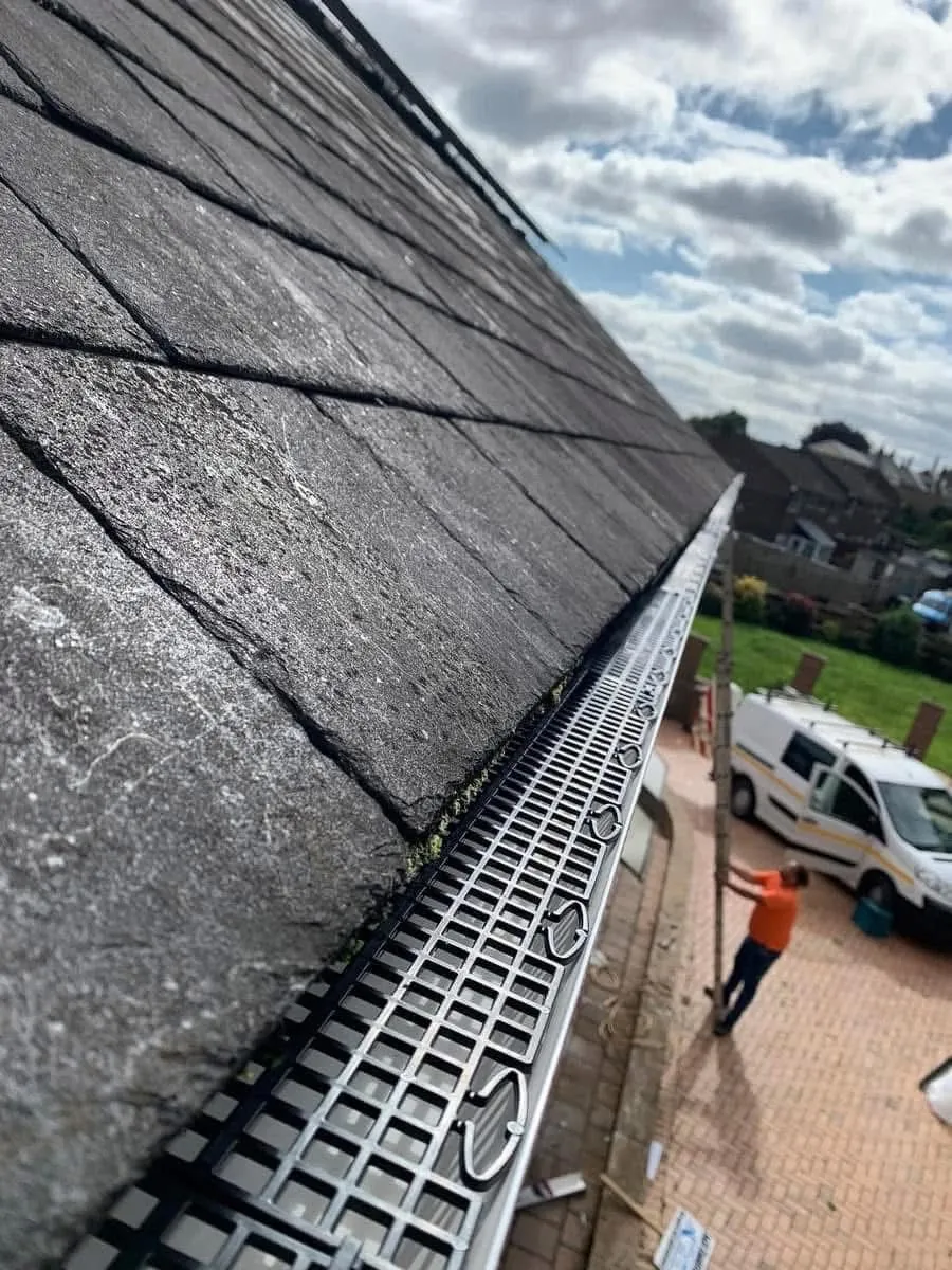 Gutter guard fitted on a slate roof in Seaton