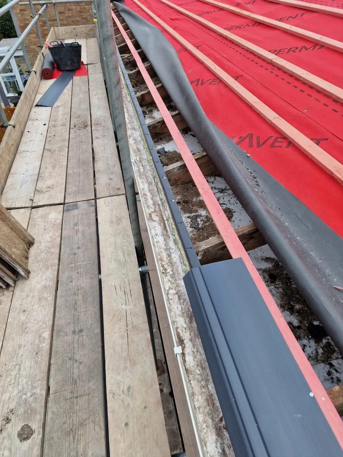 Breathable membrane and battens fitted during a re-roof in Seaton